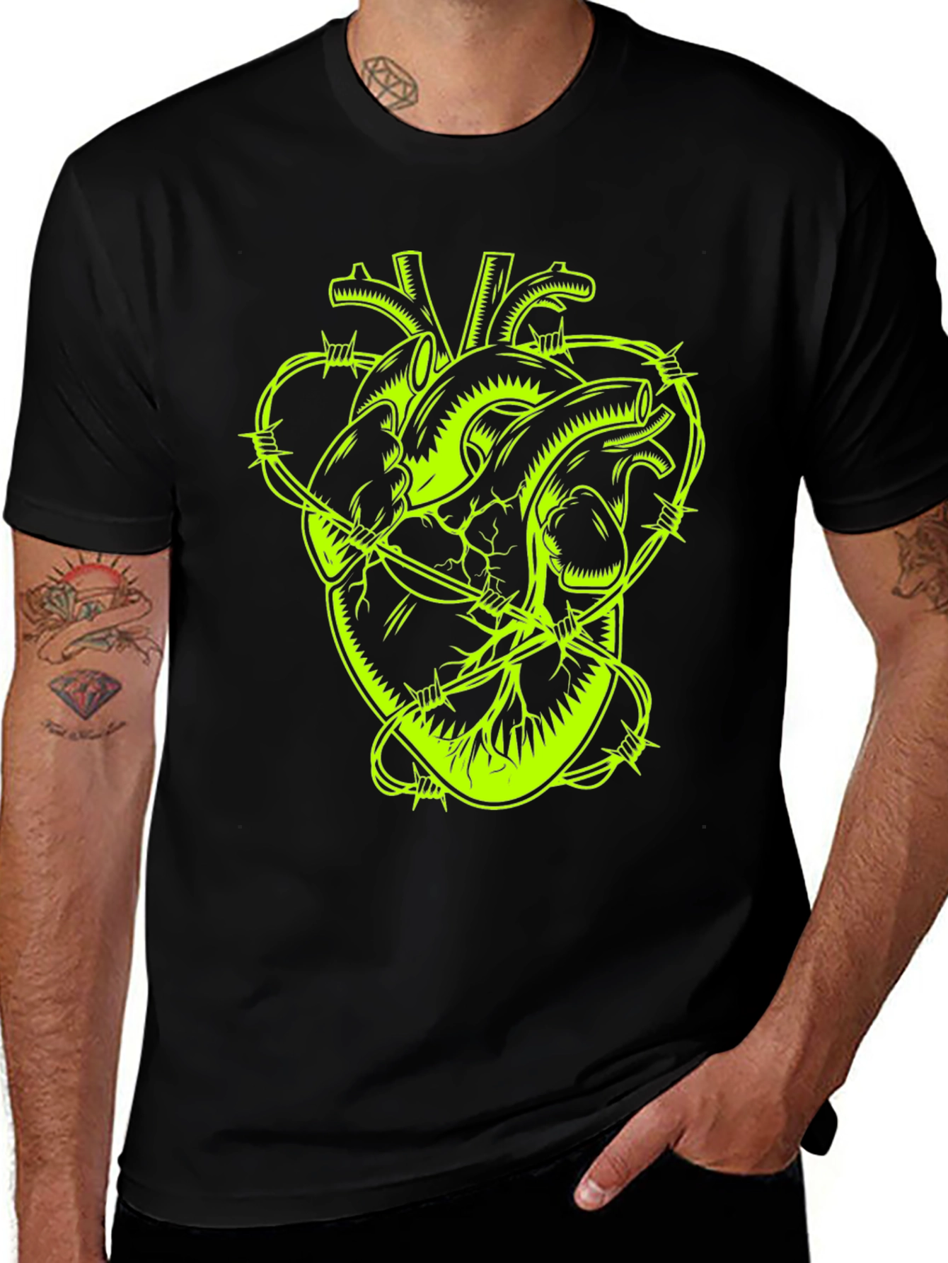 Barbed Wire Heart Graphic Tee - Black