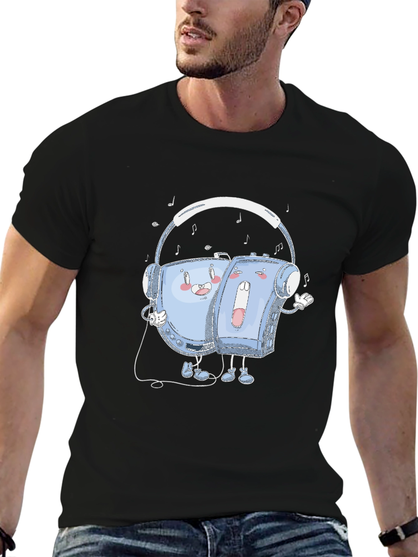 Retro Music T-Shirt: Audio Cassette Player & Headphones