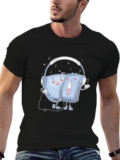 Retro Music T-Shirt: Audio Cassette Player & Headphones