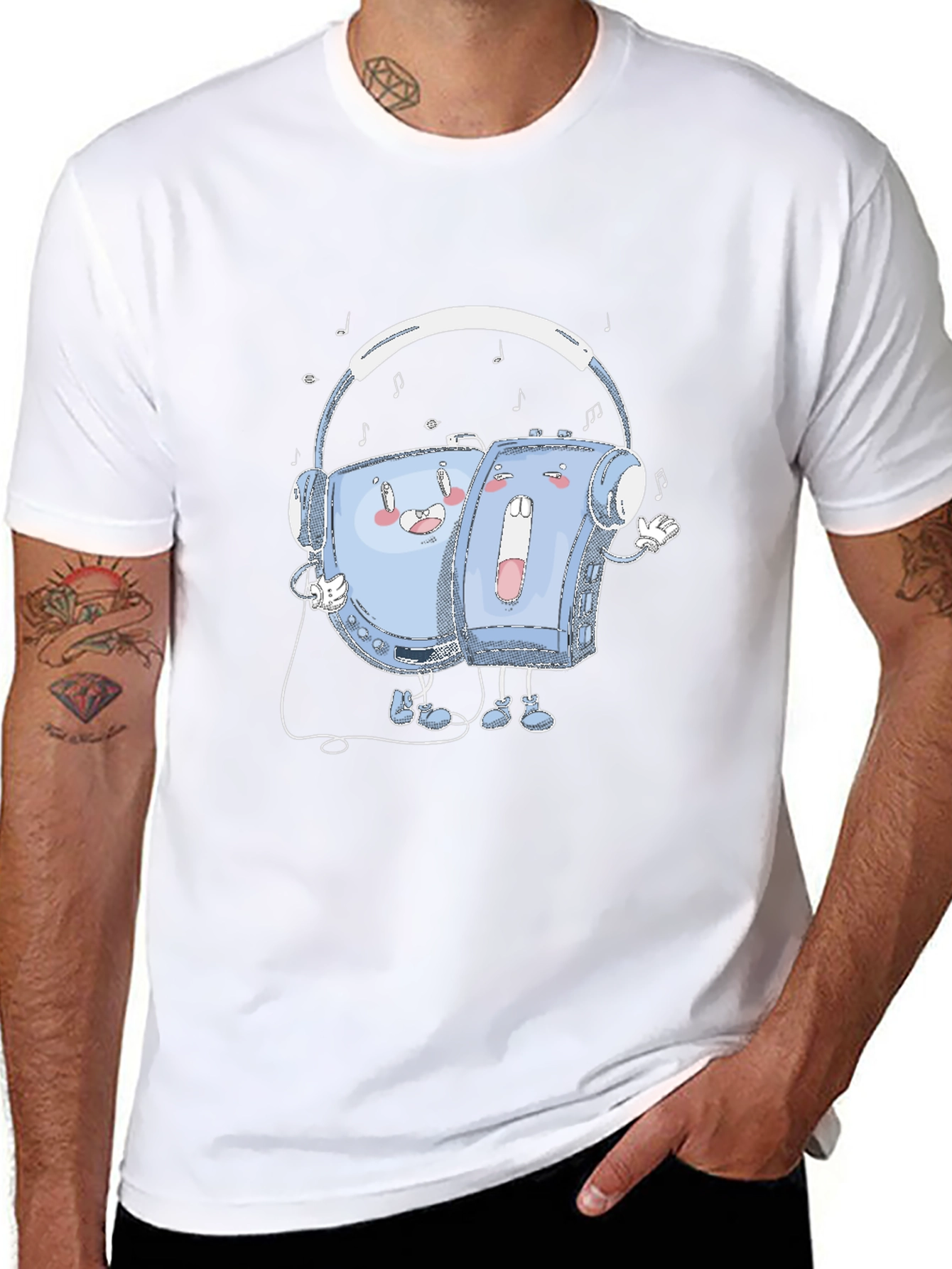 Retro Music T-Shirt: Audio Cassette Player & Headphones