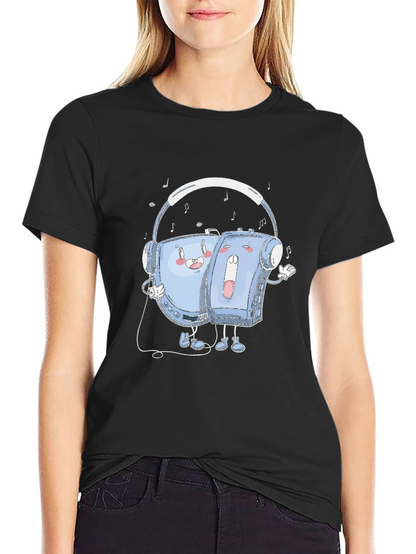 Retro Music T-Shirt: Audio Cassette Player & Headphones