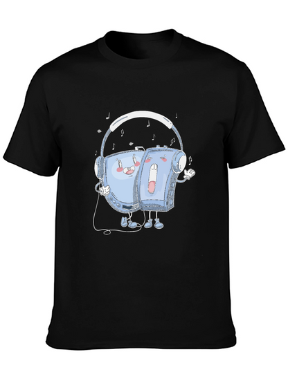 Retro Music T-Shirt: Audio Cassette Player & Headphones