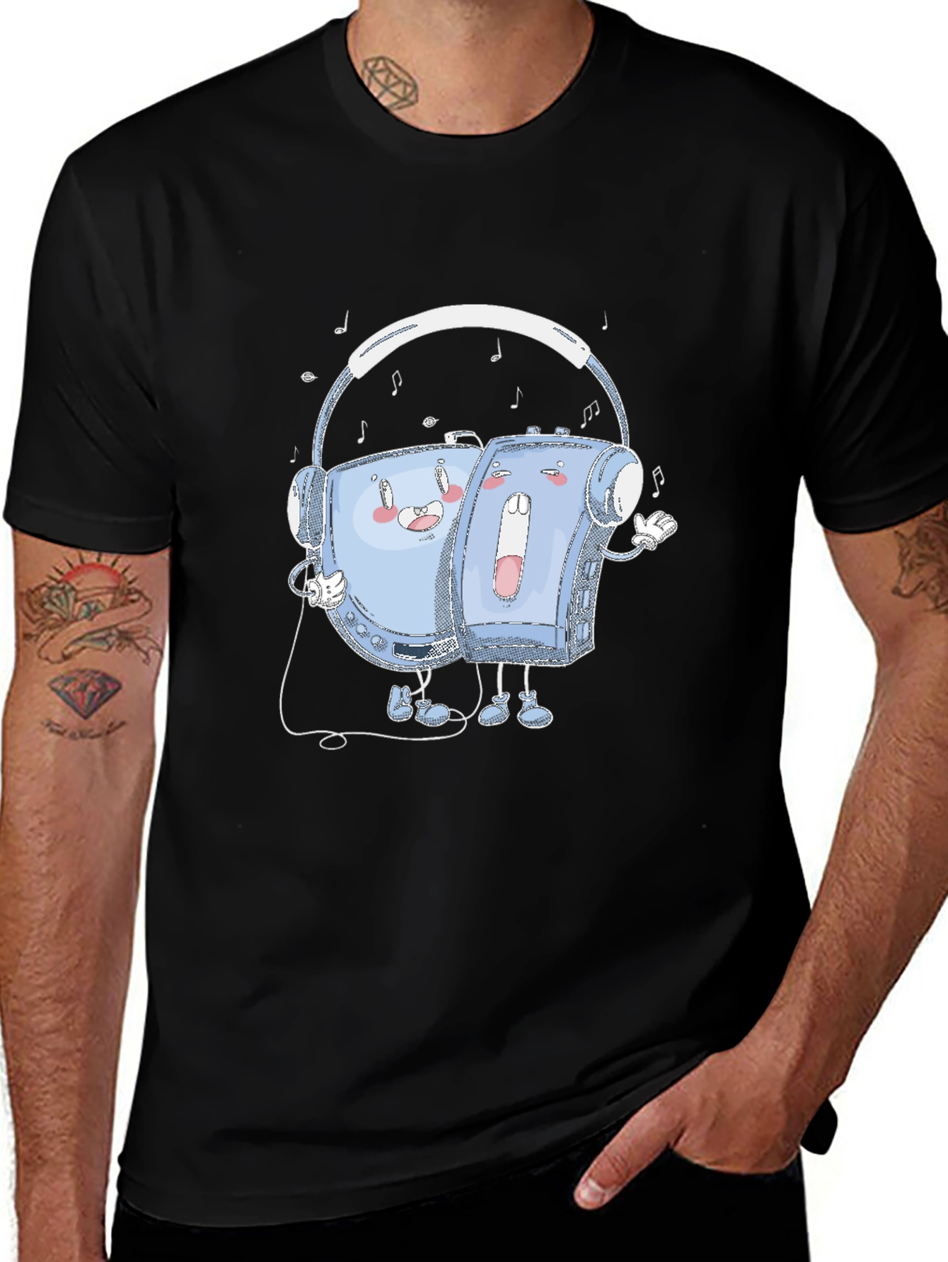 Retro Music T-Shirt: Audio Cassette Player & Headphones