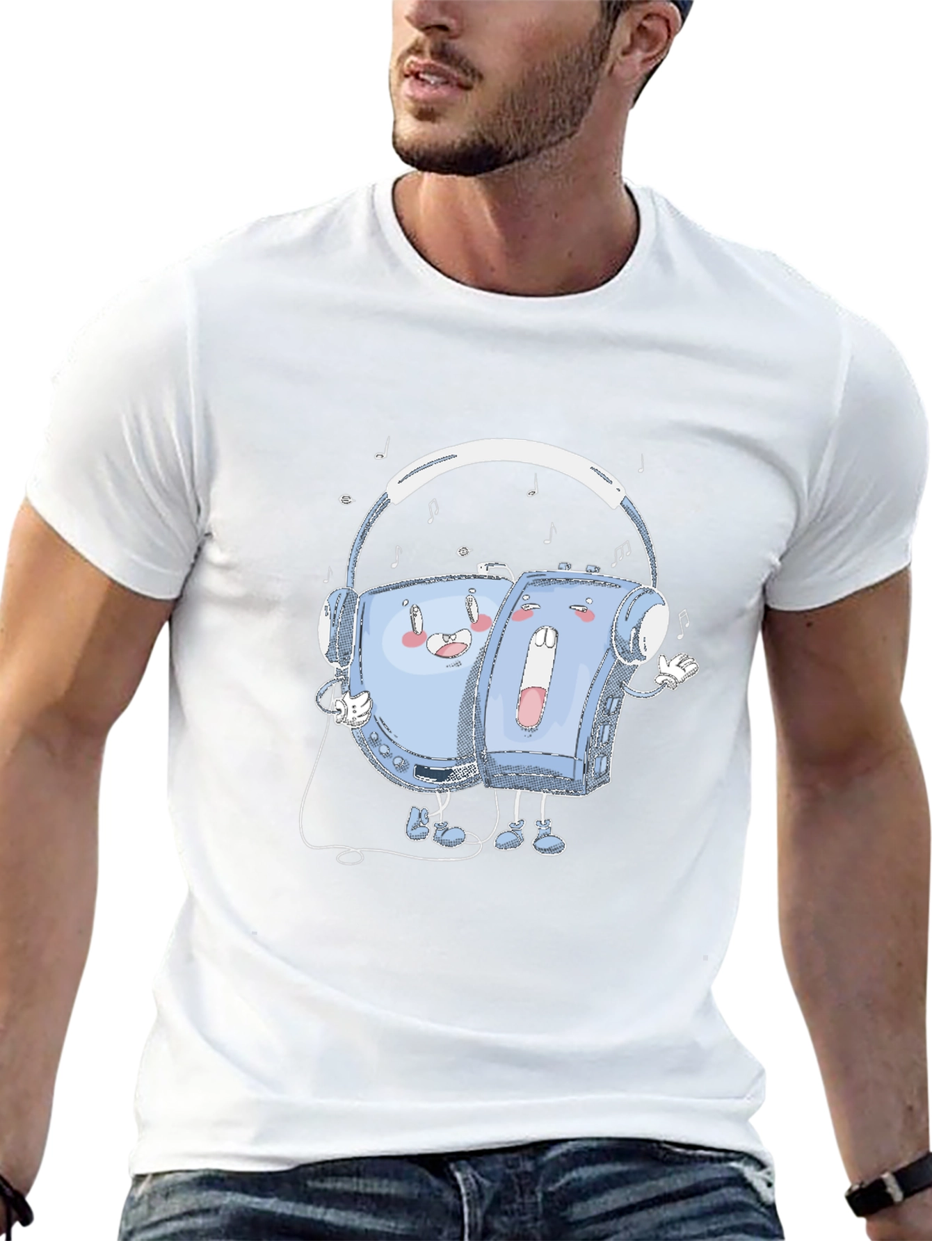 Retro Music T-Shirt: Audio Cassette Player & Headphones