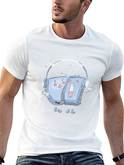 Retro Music T-Shirt: Audio Cassette Player & Headphones