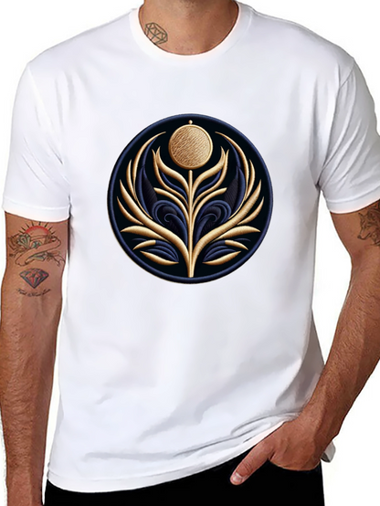 Embroidered Floral Medallion Black T-Shirt