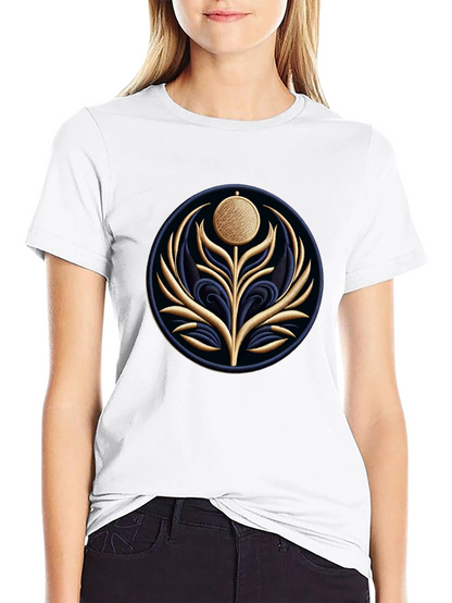 Embroidered Floral Medallion Black T-Shirt