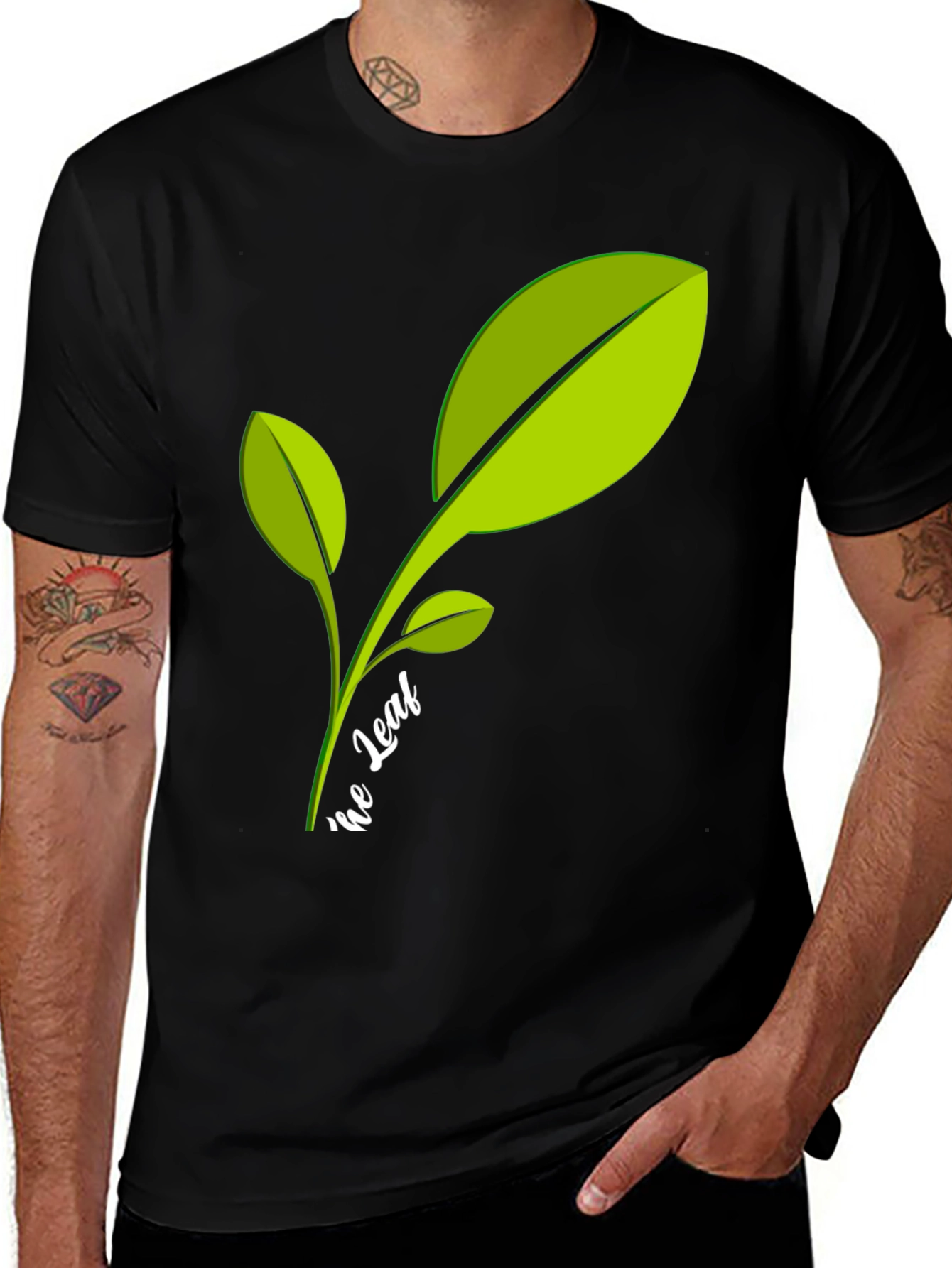 Eco-Friendly Leaf Graphic Black T-Shirt