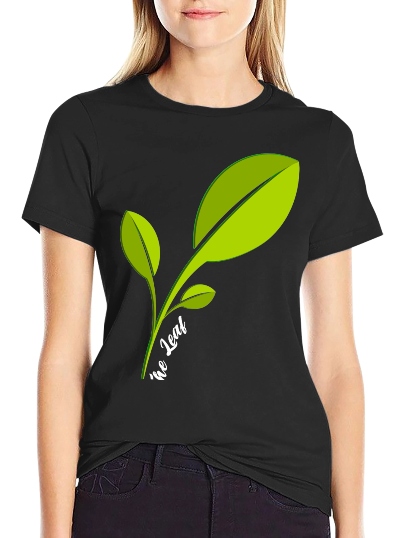 Eco-Friendly Leaf Graphic Black T-Shirt