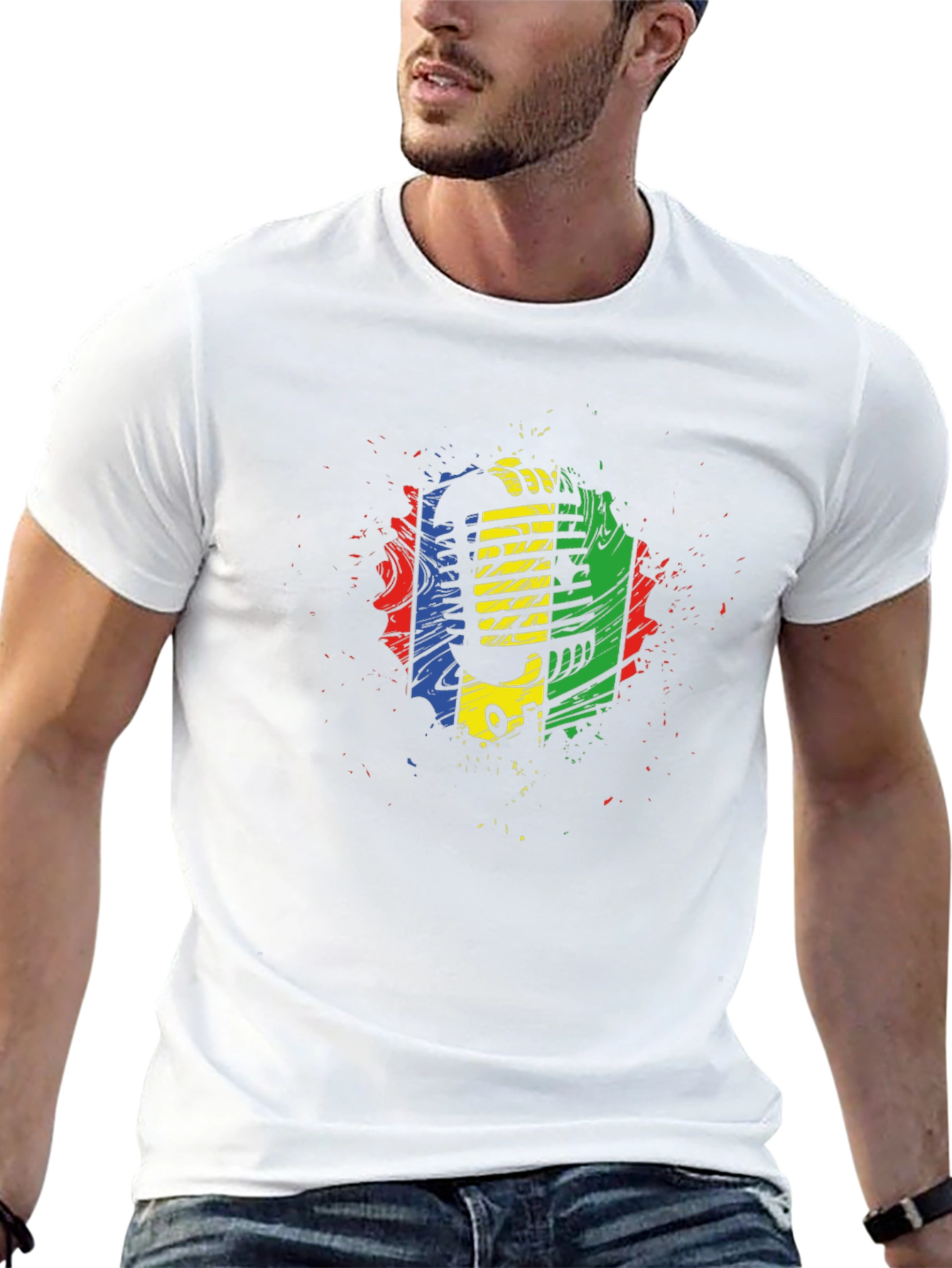 Retro Microphone Graphic Tee - Black Cotton Blend
