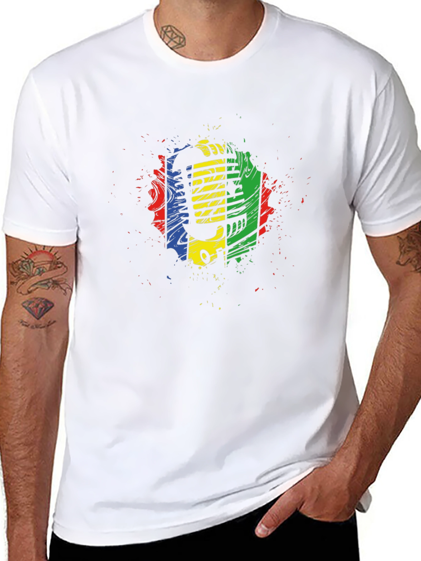 Retro Microphone Graphic Tee - Black Cotton Blend