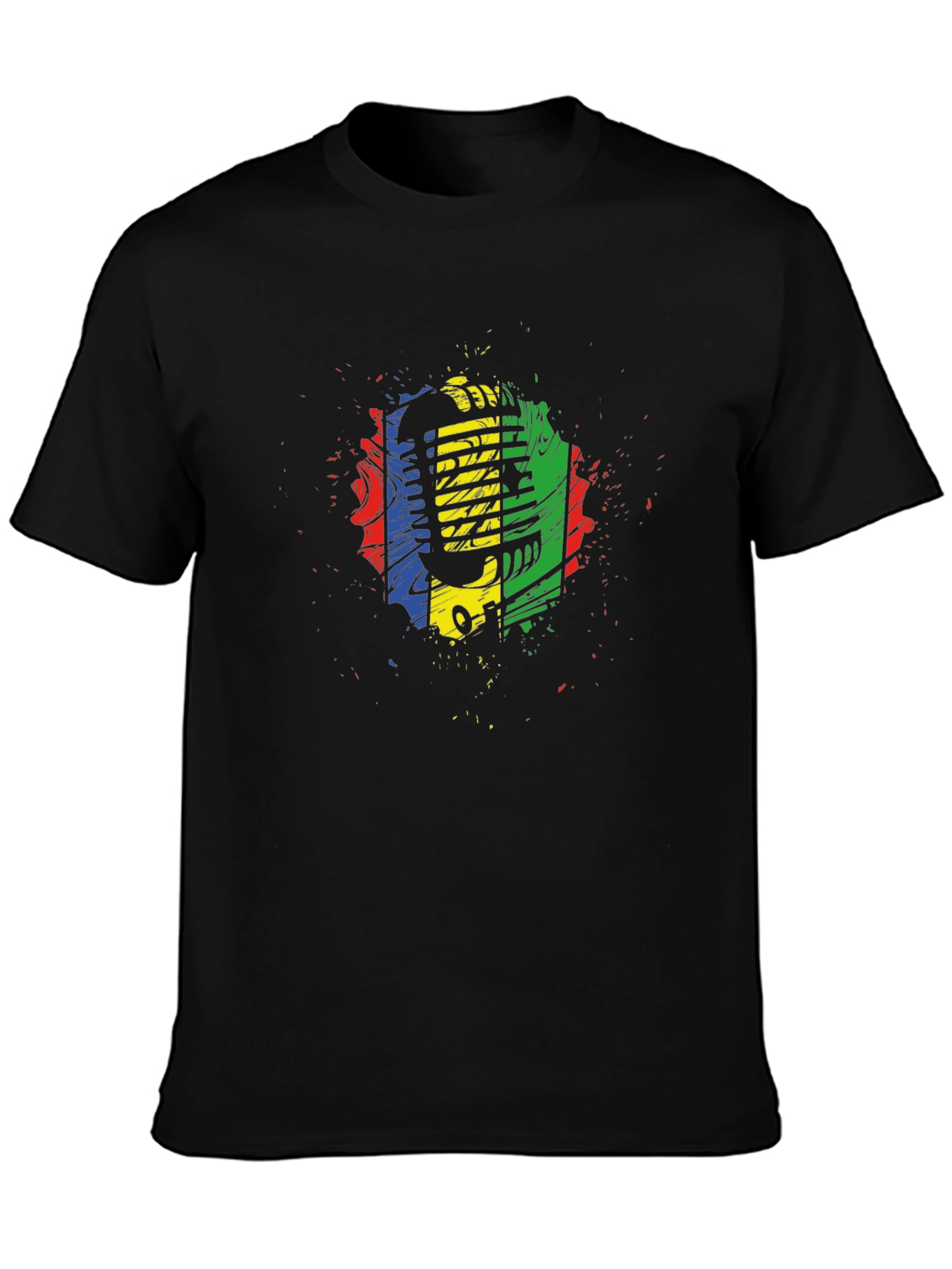 Retro Microphone Graphic Tee - Black Cotton Blend