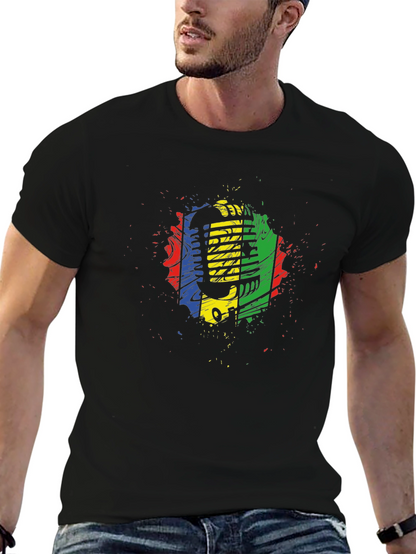 Retro Microphone Graphic Tee - Black Cotton Blend