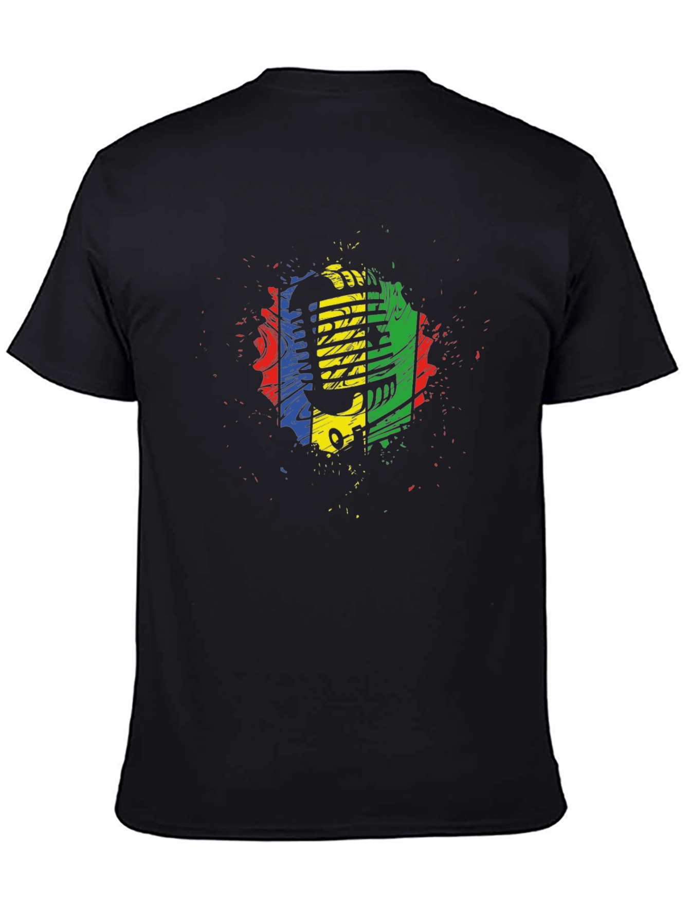 Retro Microphone Graphic Tee - Black Cotton Blend
