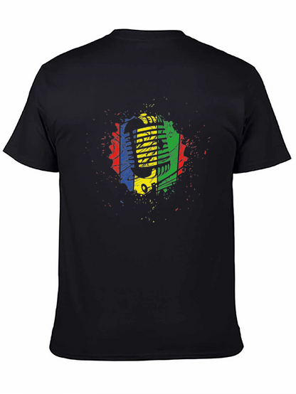 Retro Microphone Graphic Tee - Black Cotton Blend
