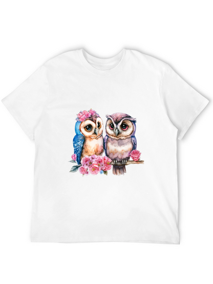 Owl Couple T-Shirt - Floral Design