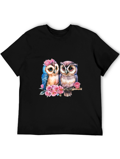 Owl Couple T-Shirt - Floral Design