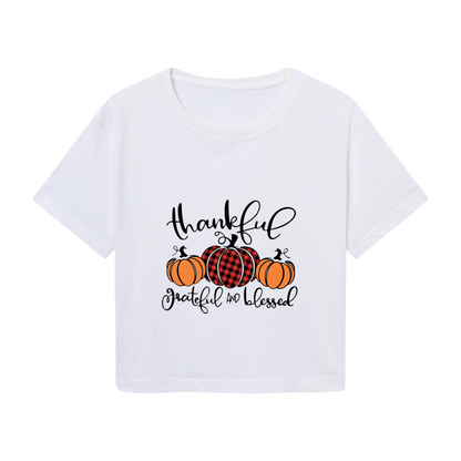 Thankful Grateful Blessed Pumpkin Fall Crop Top
