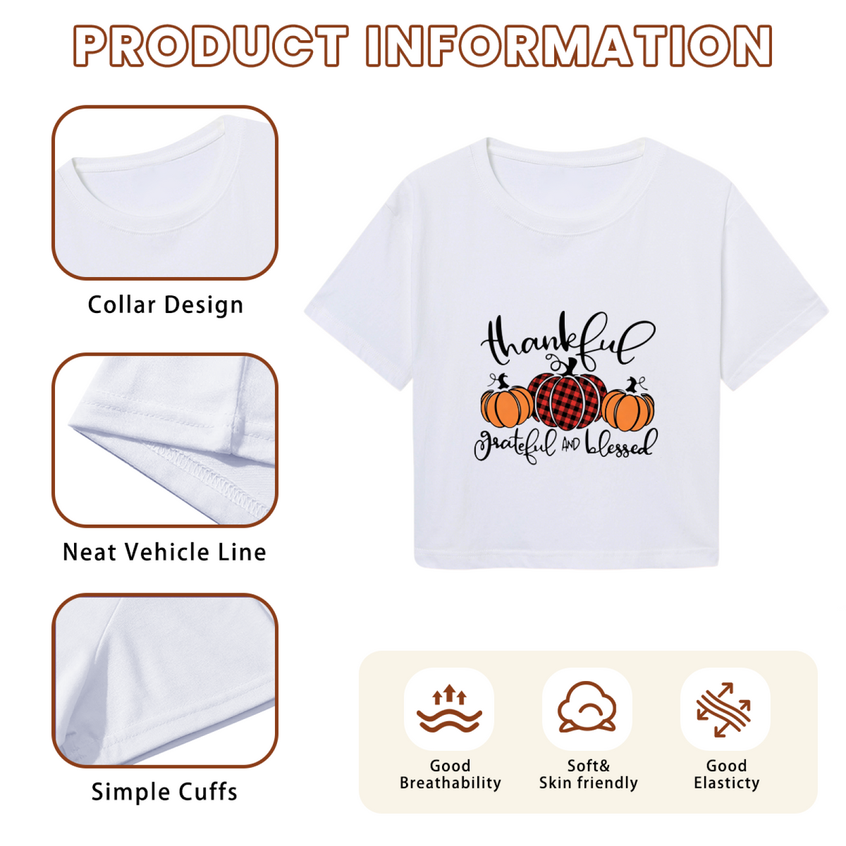Thankful Grateful Blessed Pumpkin Fall Crop Top