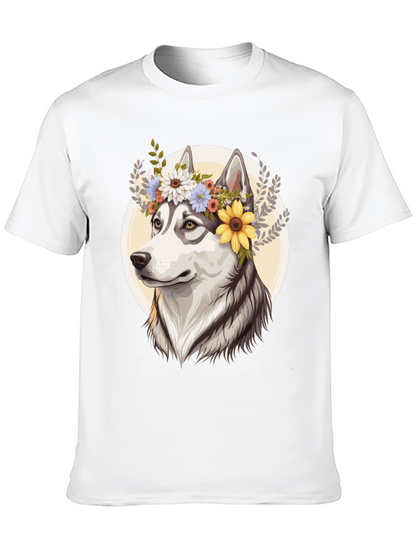 Floral Husky Graphic Tee - Unisex Black T-Shirt