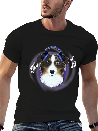 Dog with Headphones Graphic Tee - Music Lover Shirt