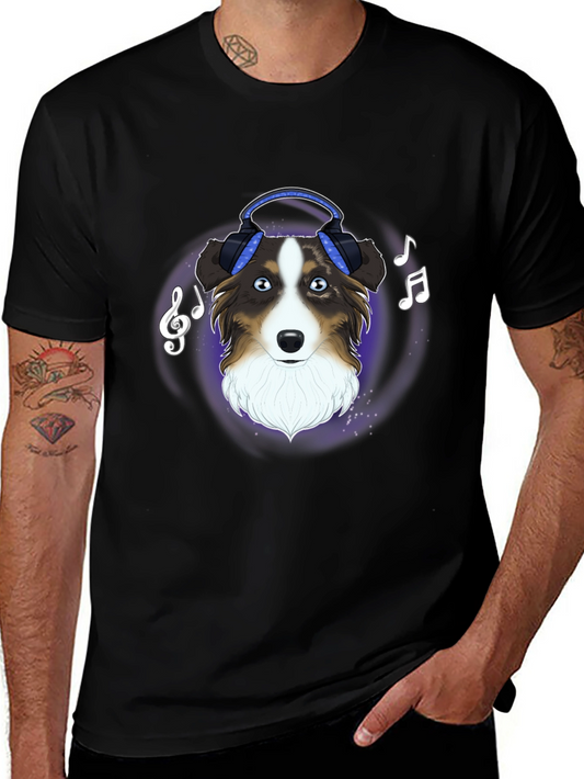 Dog with Headphones Graphic Tee - Music Lover Shirt