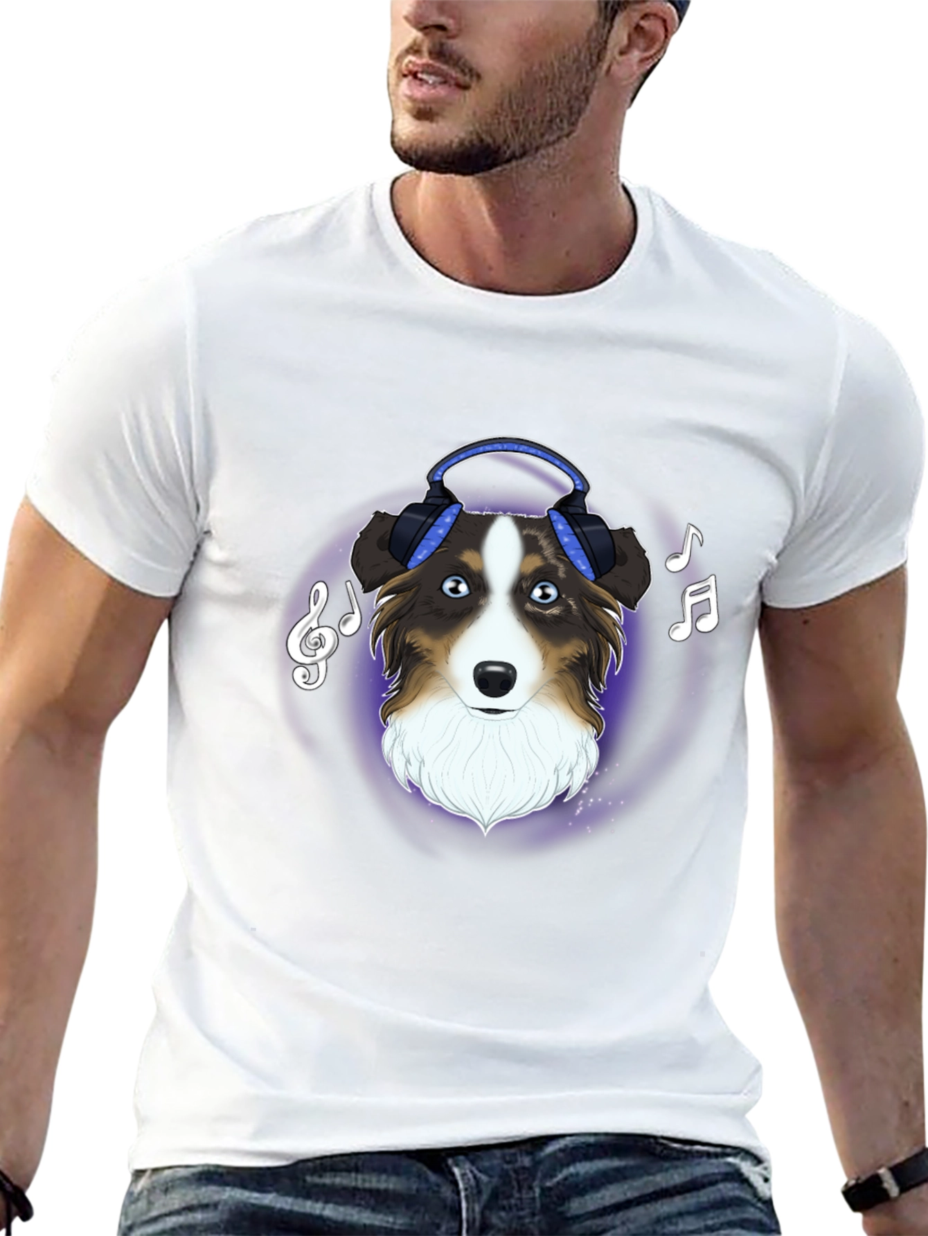Dog with Headphones Graphic Tee - Music Lover Shirt