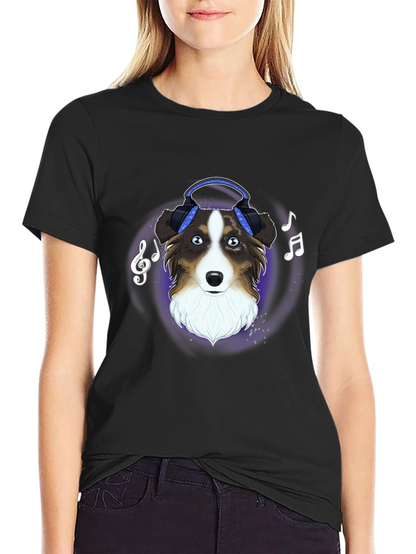 Dog with Headphones Graphic Tee - Music Lover Shirt