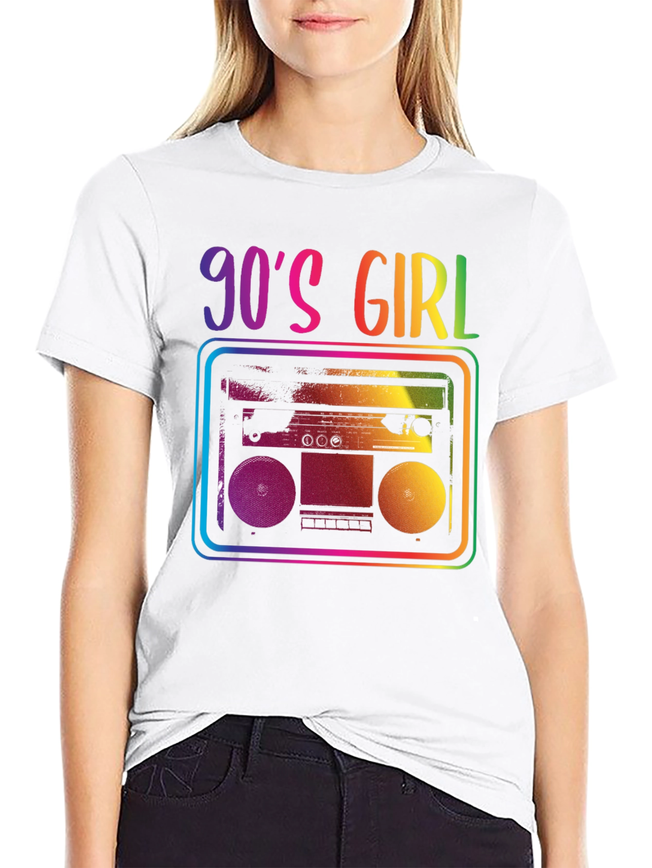 90s Girl Rainbow Boombox Graphic Tee