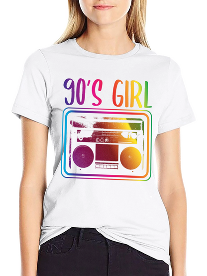 90s Girl Rainbow Boombox Graphic Tee