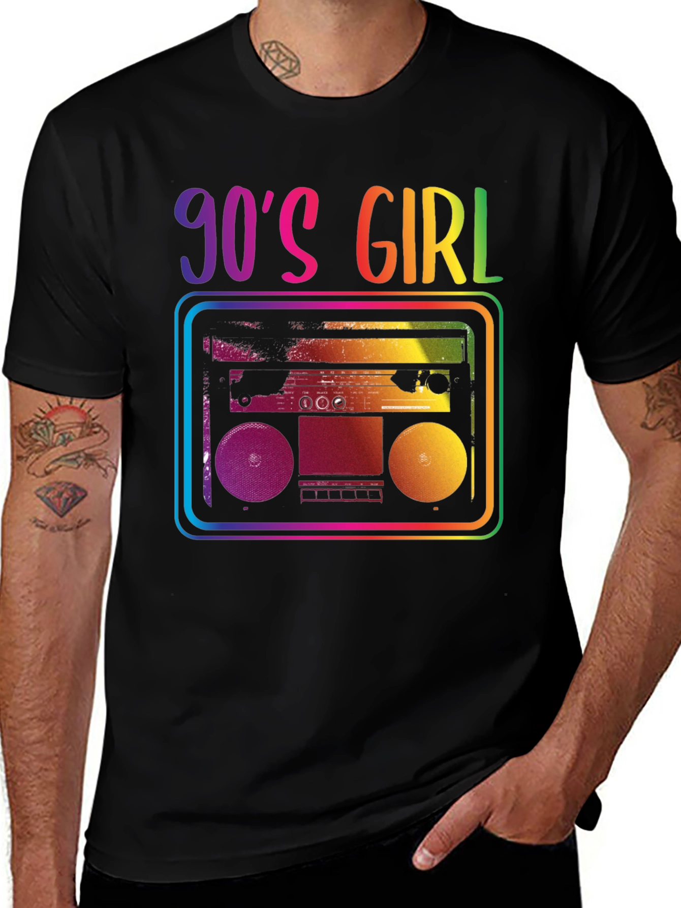 90s Girl Rainbow Boombox Graphic Tee