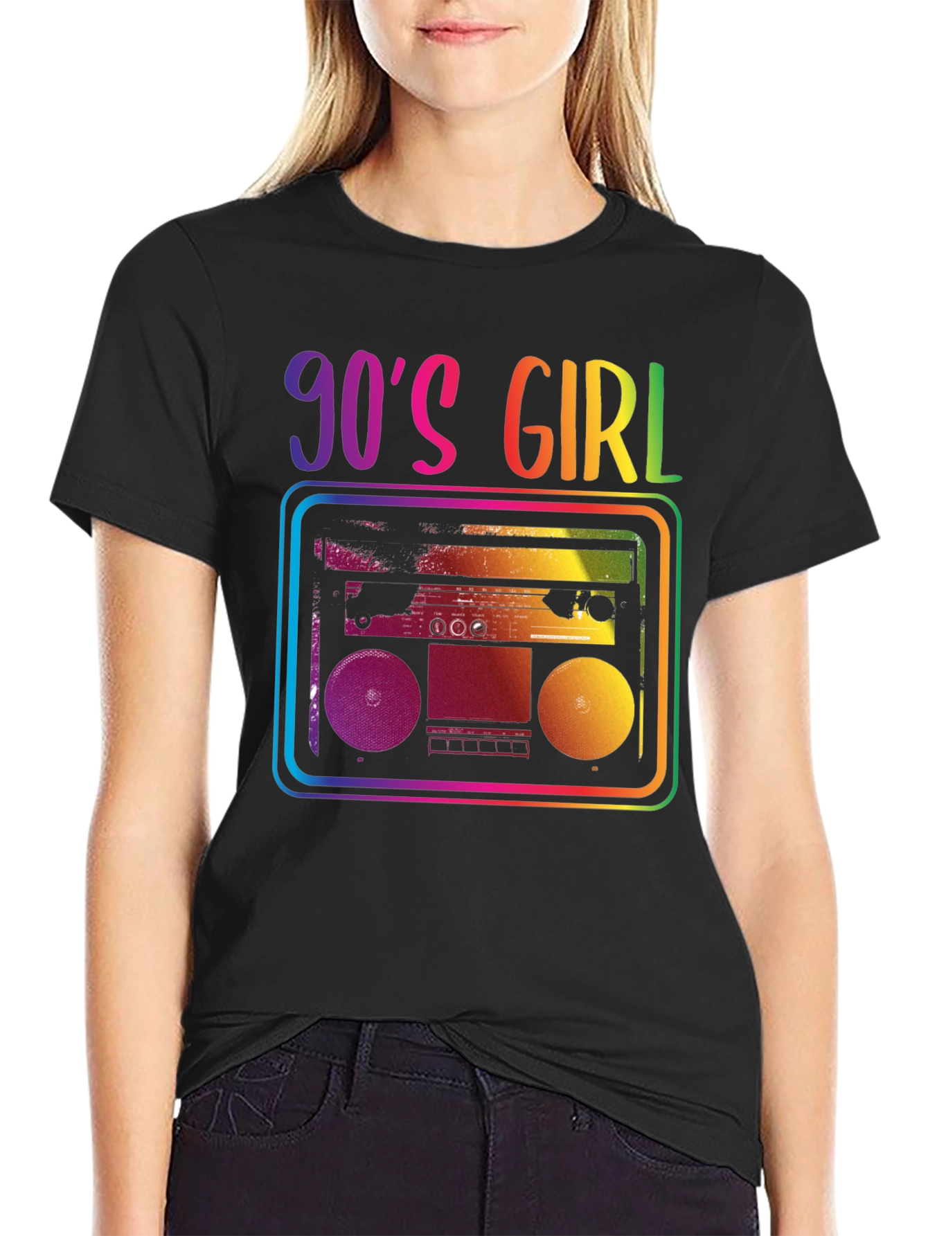 90s Girl Rainbow Boombox Graphic Tee