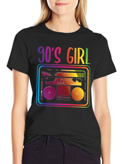 90s Girl Rainbow Boombox Graphic Tee