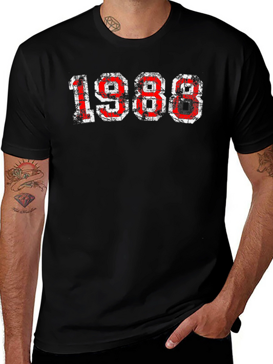 Vintage 1988 T-Shirt - Distressed Red and White Graphic Tee