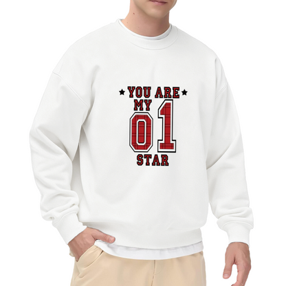 You Are My 01 Star Crewneck Sweatshirt - Athletic Red Plaid Sports Pullover