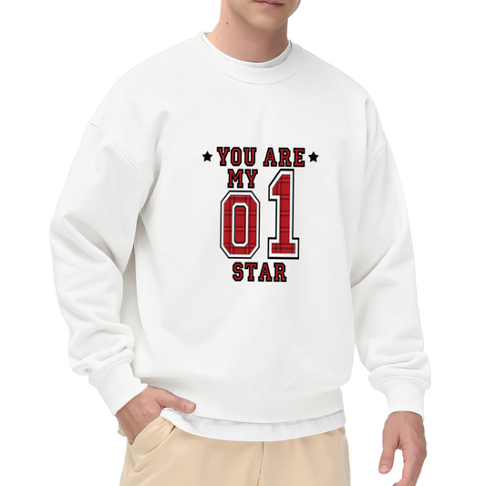 You Are My 01 Star Crewneck Sweatshirt - Athletic Red Plaid Sports Pullover