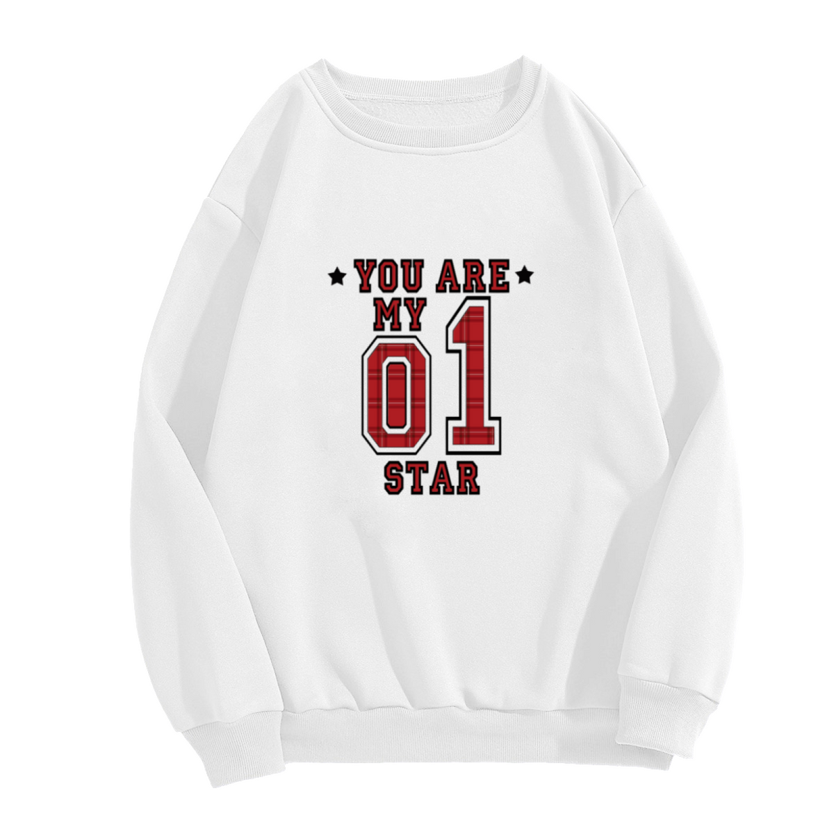 You Are My 01 Star Crewneck Sweatshirt - Athletic Red Plaid Sports Pullover