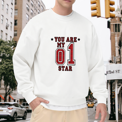 You Are My 01 Star Crewneck Sweatshirt - Athletic Red Plaid Sports Pullover