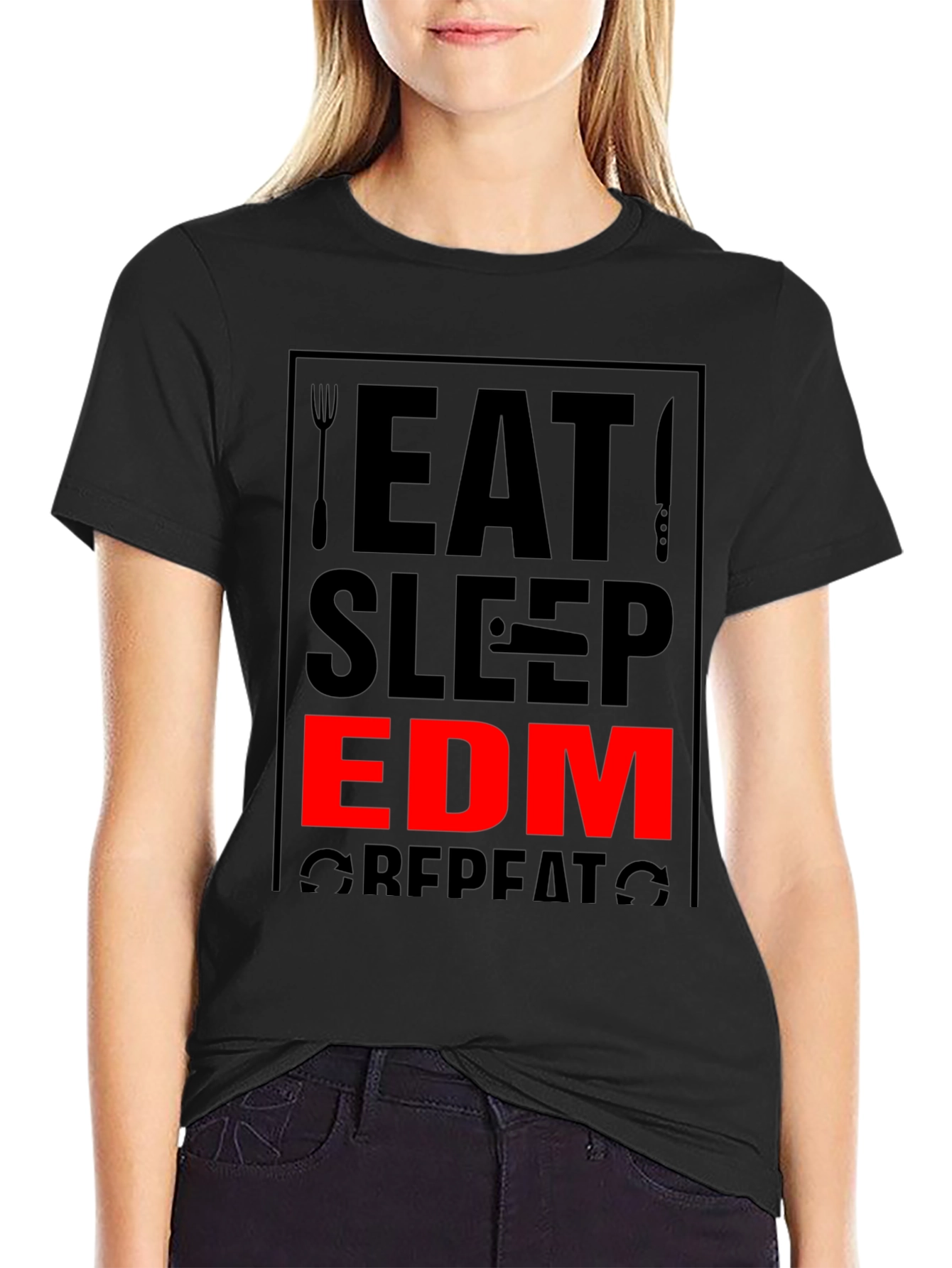 Eat Sleep EDM Repeat Black Graphic Tee