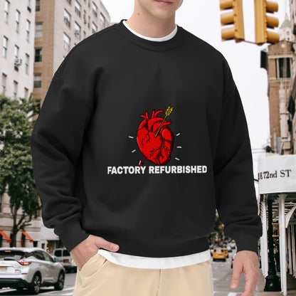 Quirky “Factory Refurbished” Heart Graphic Crewneck