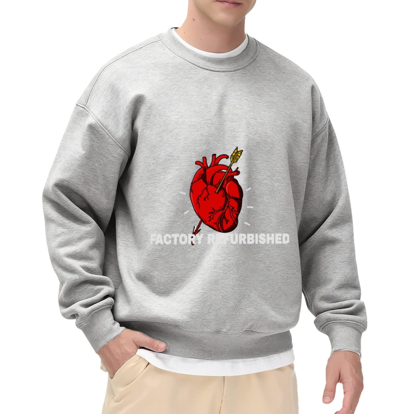 Quirky “Factory Refurbished” Heart Graphic Crewneck