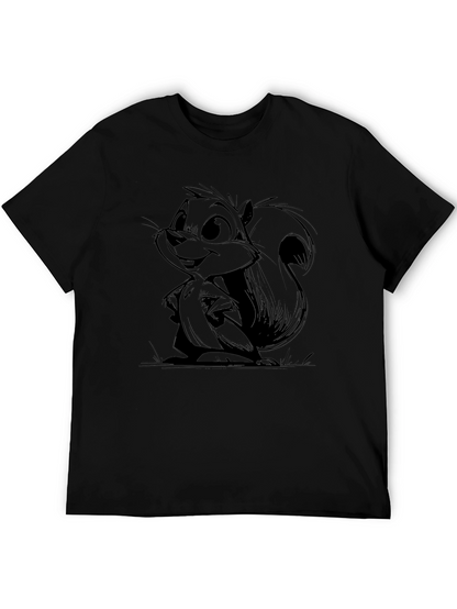 Cartoon Squirrel Graphic Black Tee