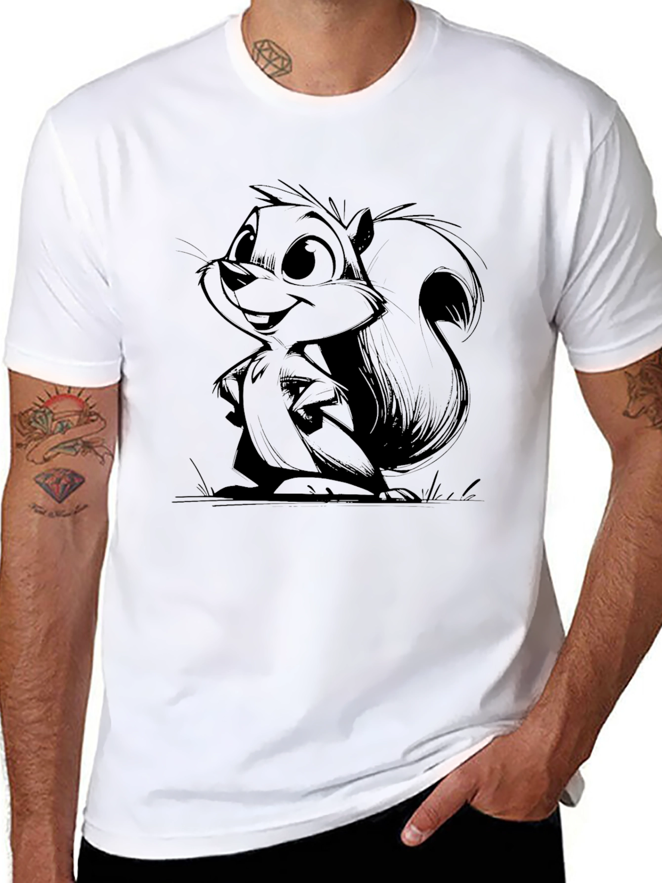 Cartoon Squirrel Graphic Black Tee
