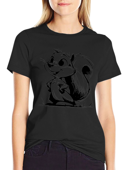Cartoon Squirrel Graphic Black Tee