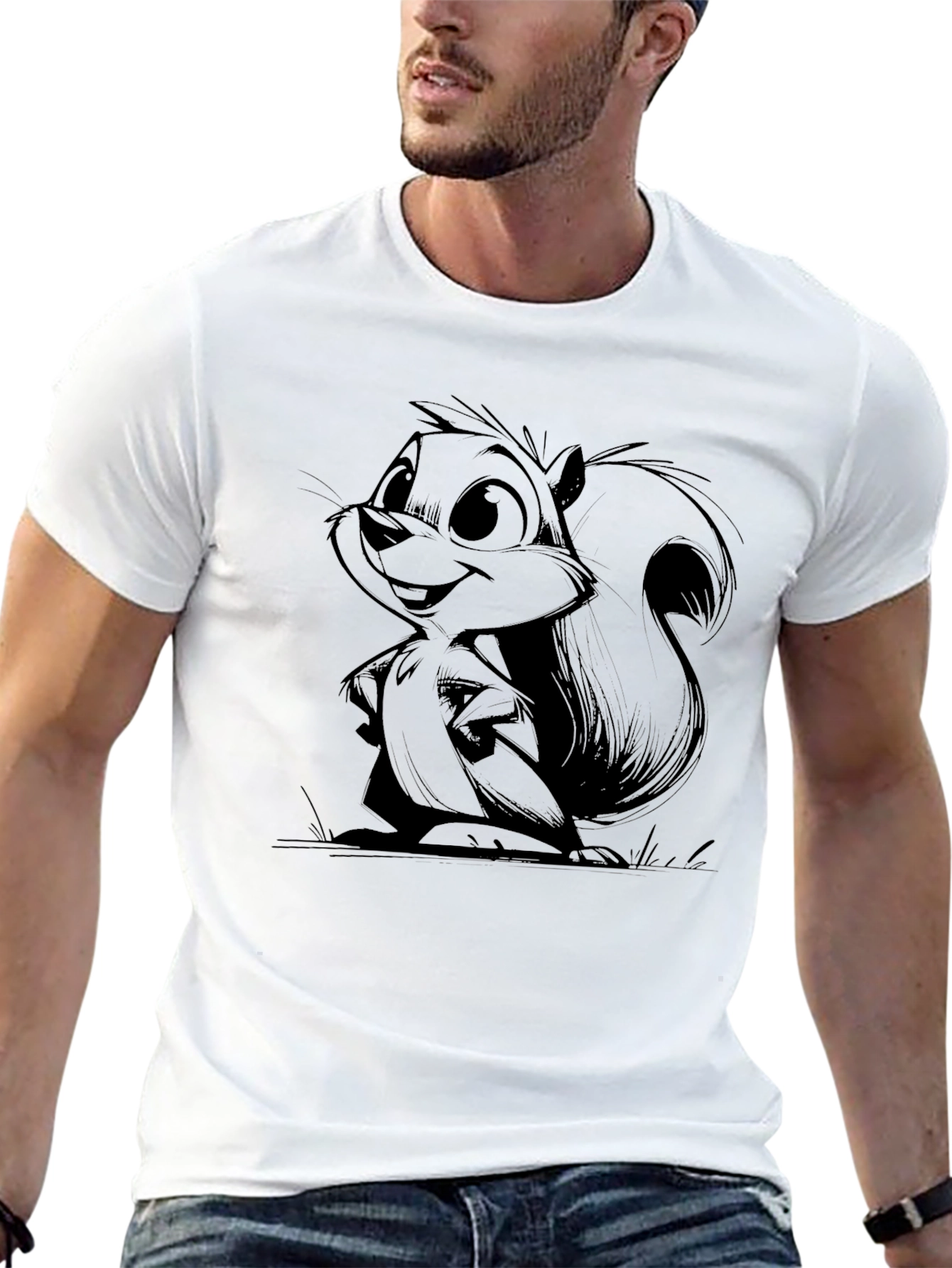 Cartoon Squirrel Graphic Black Tee