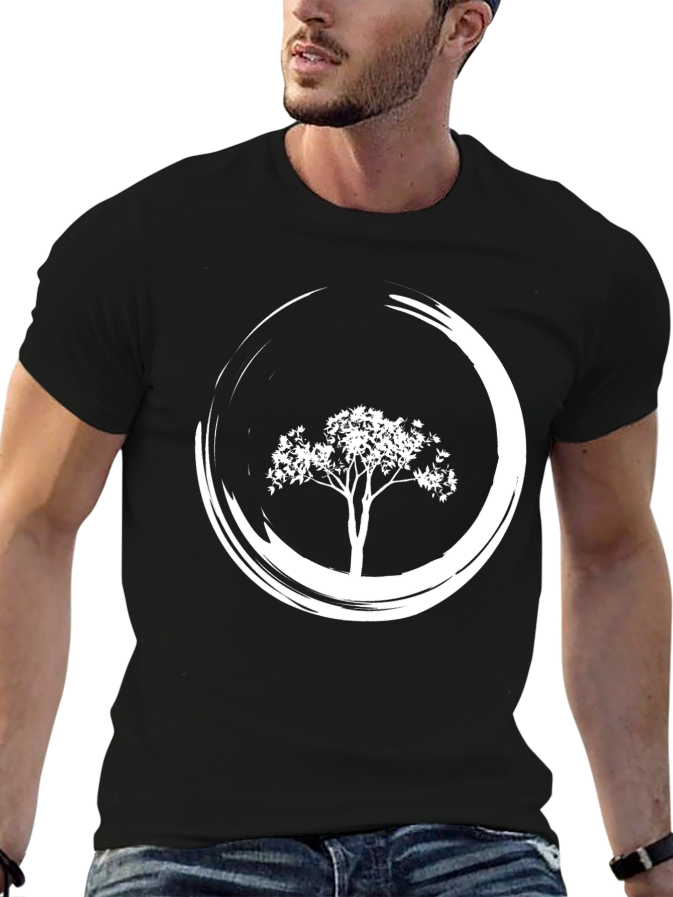 Zen Tree Black T-Shirt - Circular Design