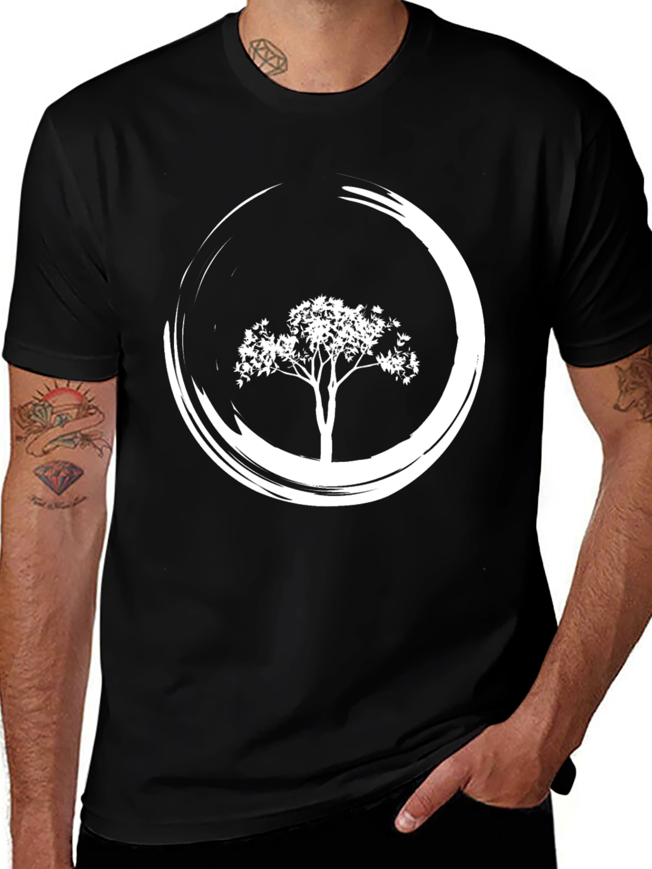 Zen Tree Black T-Shirt - Circular Design