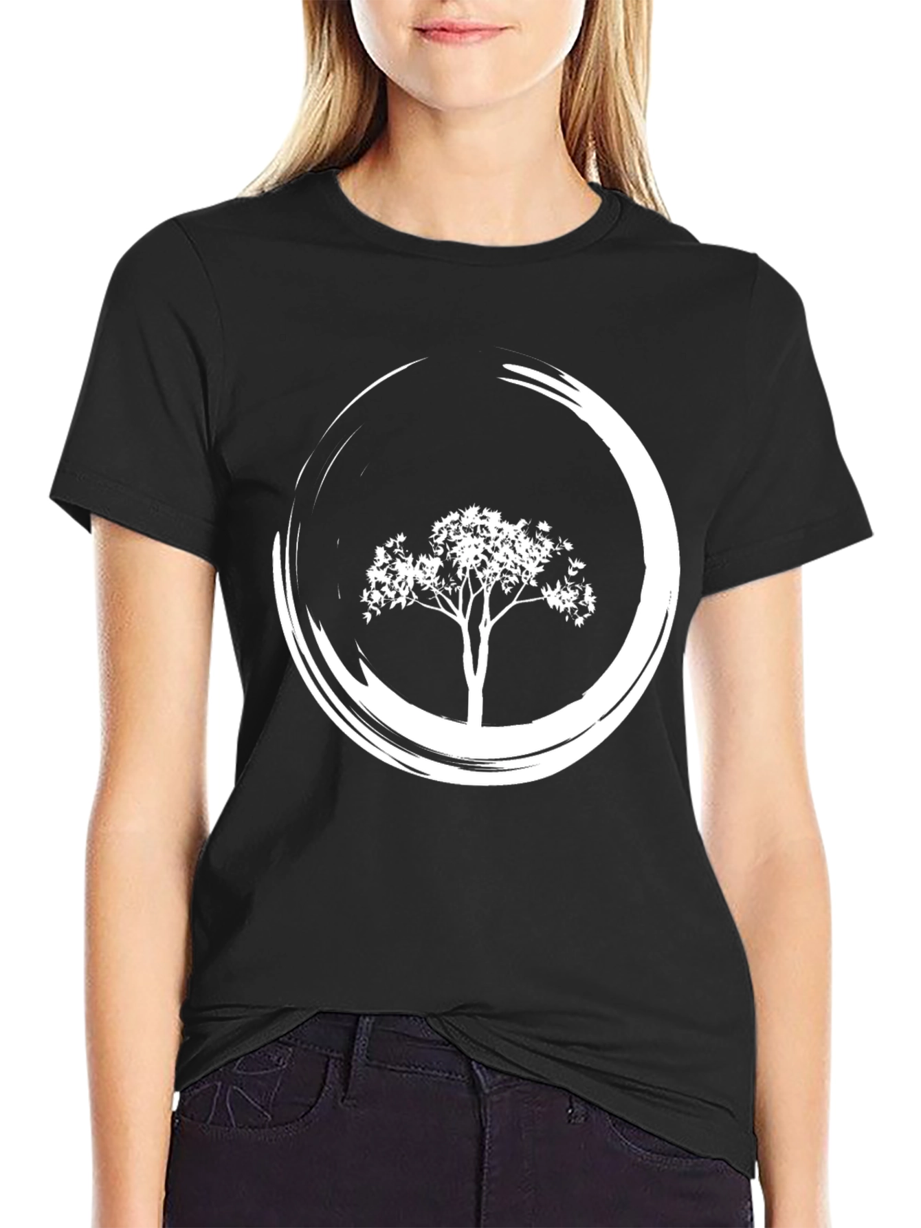 Zen Tree Black T-Shirt - Circular Design