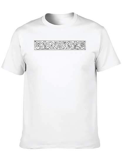 Elegant Black Crew Neck Tee with Ornamental Design
