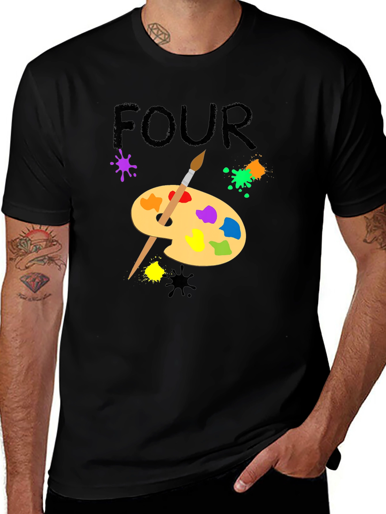 Painter Four Birthday Black T-Shirt